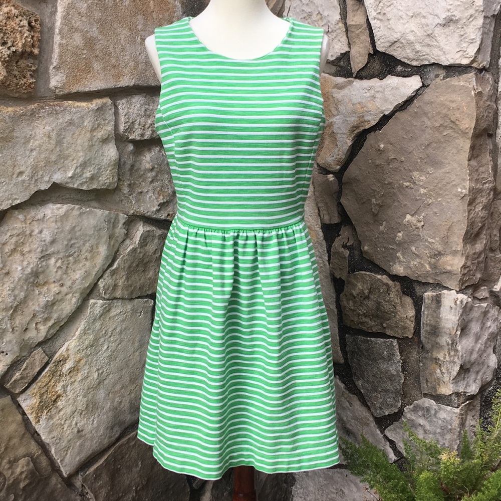 J. Crew Green and white sleeveless Dress